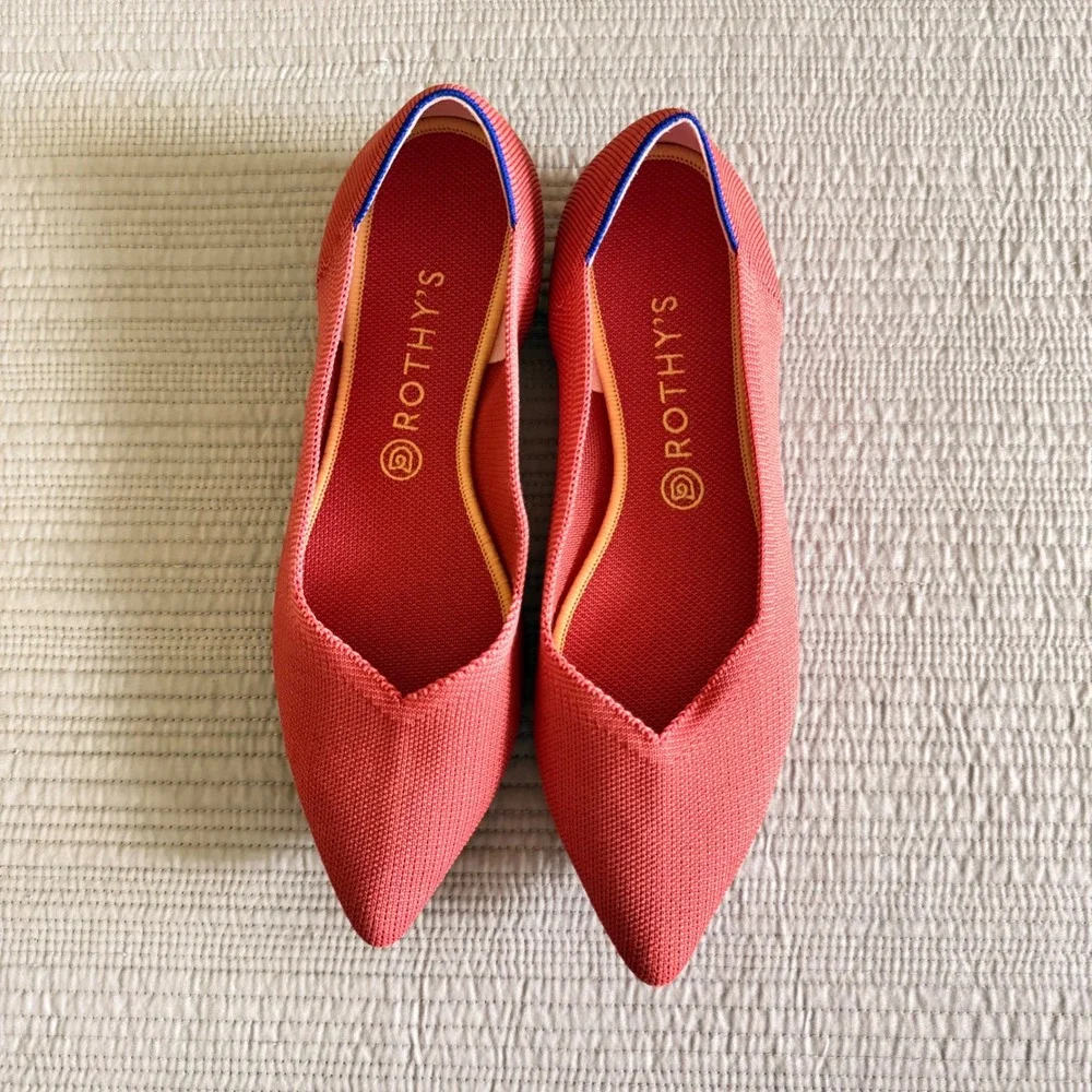 Rothys‎ The Point Women's Coral Pink Knit Pointed Toe Flat Shoes Size 11.5
